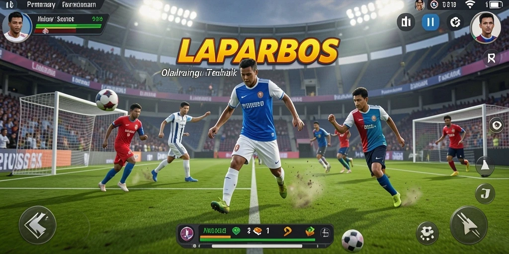 Screenshot utama LAPARBOS menampilkan aksi seru dalam permainan olahraga.