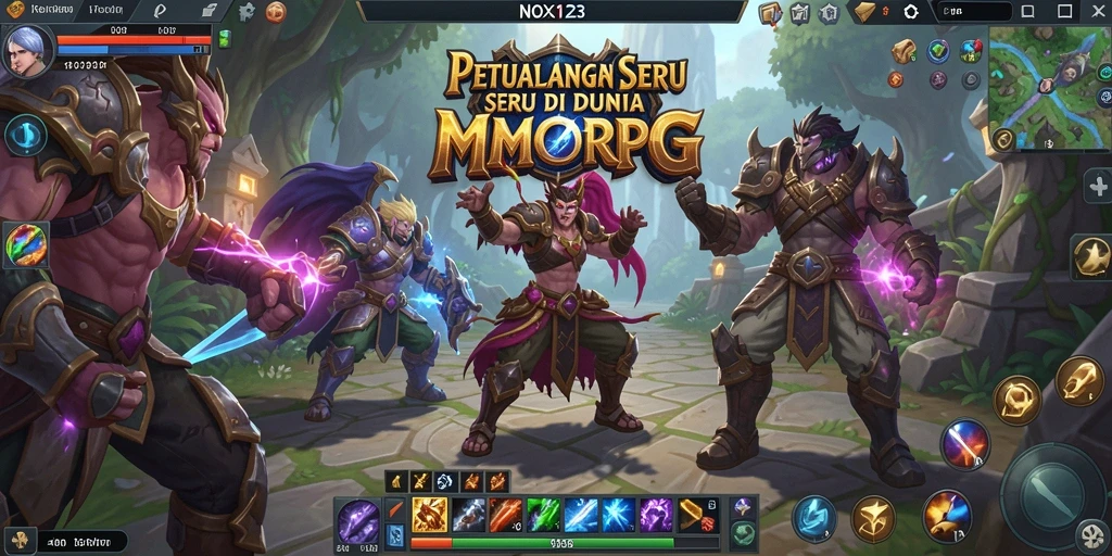 Tampilan gameplay seru dan dinamis di NOX123, dunia MMORPG yang menawan.