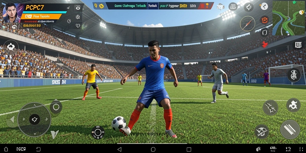 Tampilan utama PCPC7 menampilkan aksi seru dalam game olahraga.