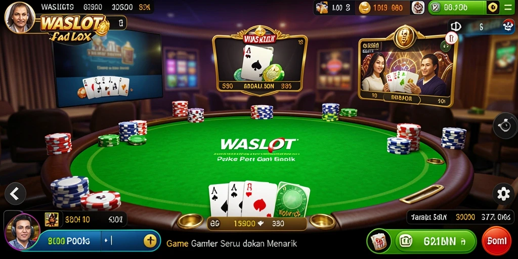 Tampilan gameplay seru di WASLOT dengan pemain berkompetisi di meja poker.
